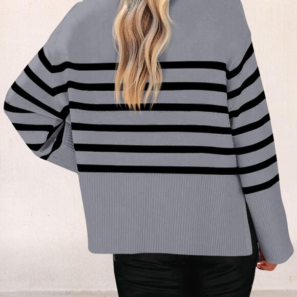 Women's Casual Oversized Long Sleeve Striped Sweater Medium - Picture 7 of 7